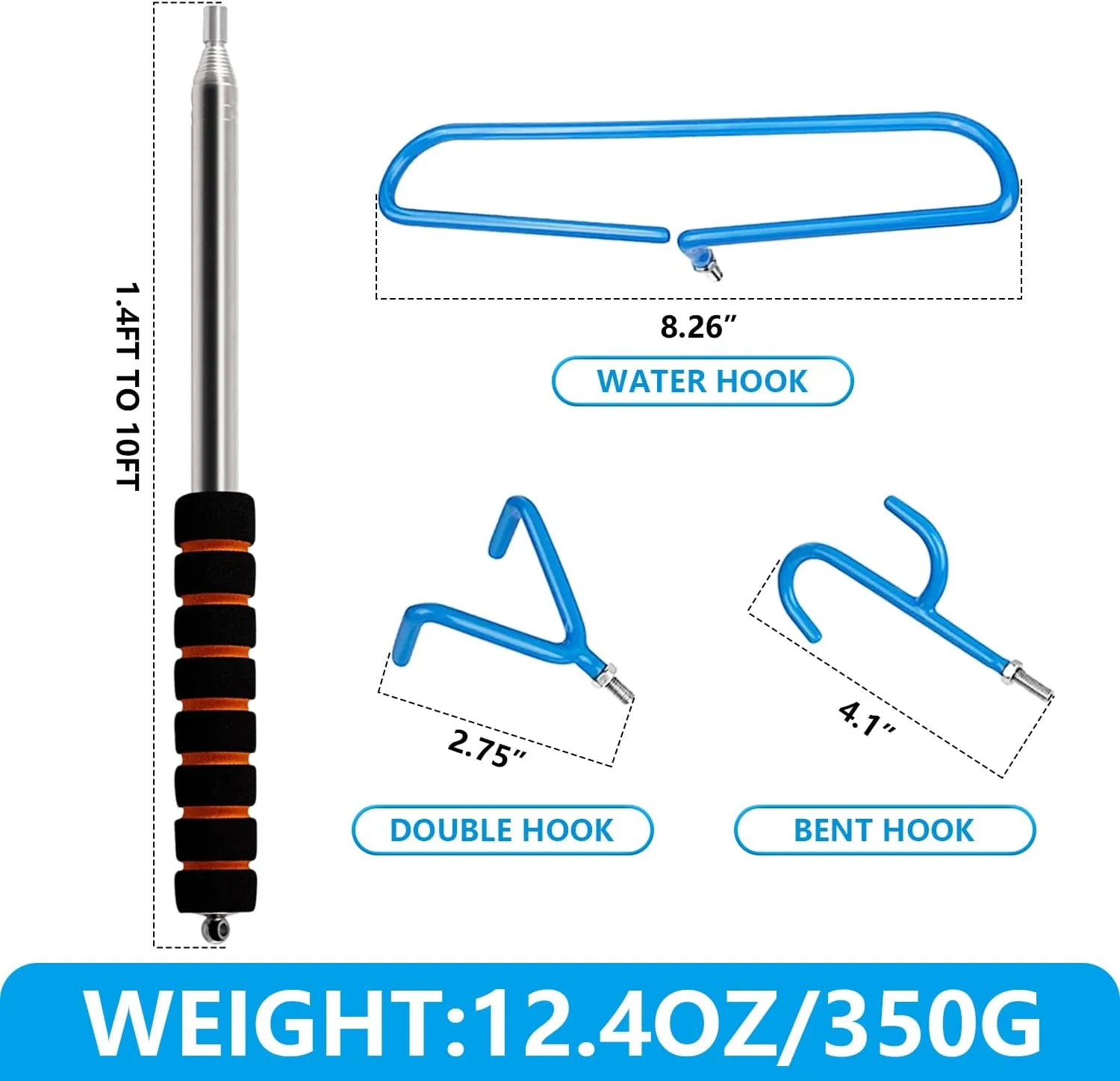 Disc Golf Retriever Pole with 3 Hooks Telescopic Disc Golf Tool Golf Discs Retriever for Water Disc Golf Accessories for Outdoor Sports 10FT