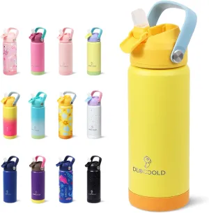 DLOCCOLD 18oz Kids Insulated Water Bottle with Leak Proof Straw Lid, Double Wall Vacuum Stainless Steel Water Bottle with Silicone Boot, Reusable Tumbler for Travel, Boys, Girls