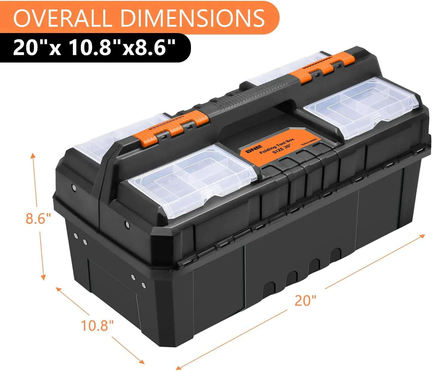 DNA MOTORING 2-Layer Lockable Tool Box Plastic Portable Storage Folding Toolbox Tray Divider Tool Organizers, W/Handle, Orange/Black, TOOLS-00503