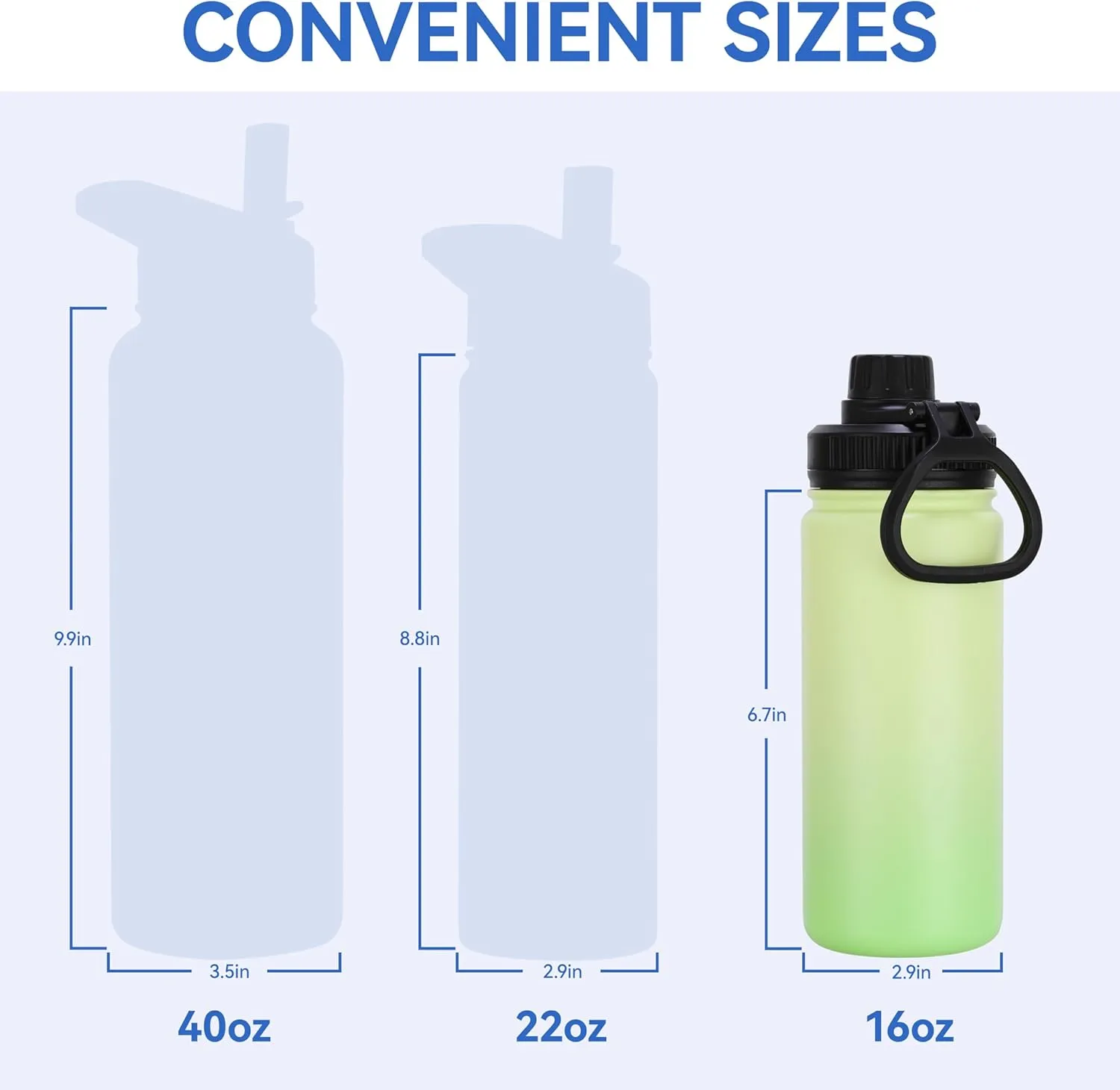 DOMICARE 16 oz Water Bottle Stainless Steel Double Wall Vacuum Insulated Water Bottle with Straw lids & Spout Lid, Leakproof