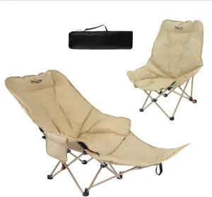 Dual Purpose Folding Camping Cot and Chair with Removable Footrest for Adults, Easy-to-Assemble Adjustable Sleeping Chair with Carry Bag for Fishing, Hiking, Travel, Home (Khaki)