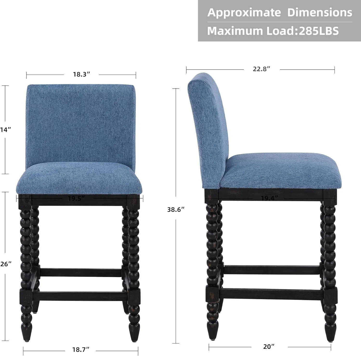 DUHOME Spindle Counter Stool with Padded Spring Seat,Wooden Bar Stools Farmhouse 26 Inch Counter Height Stools Chairs with Spindle Back for Kitchen Island