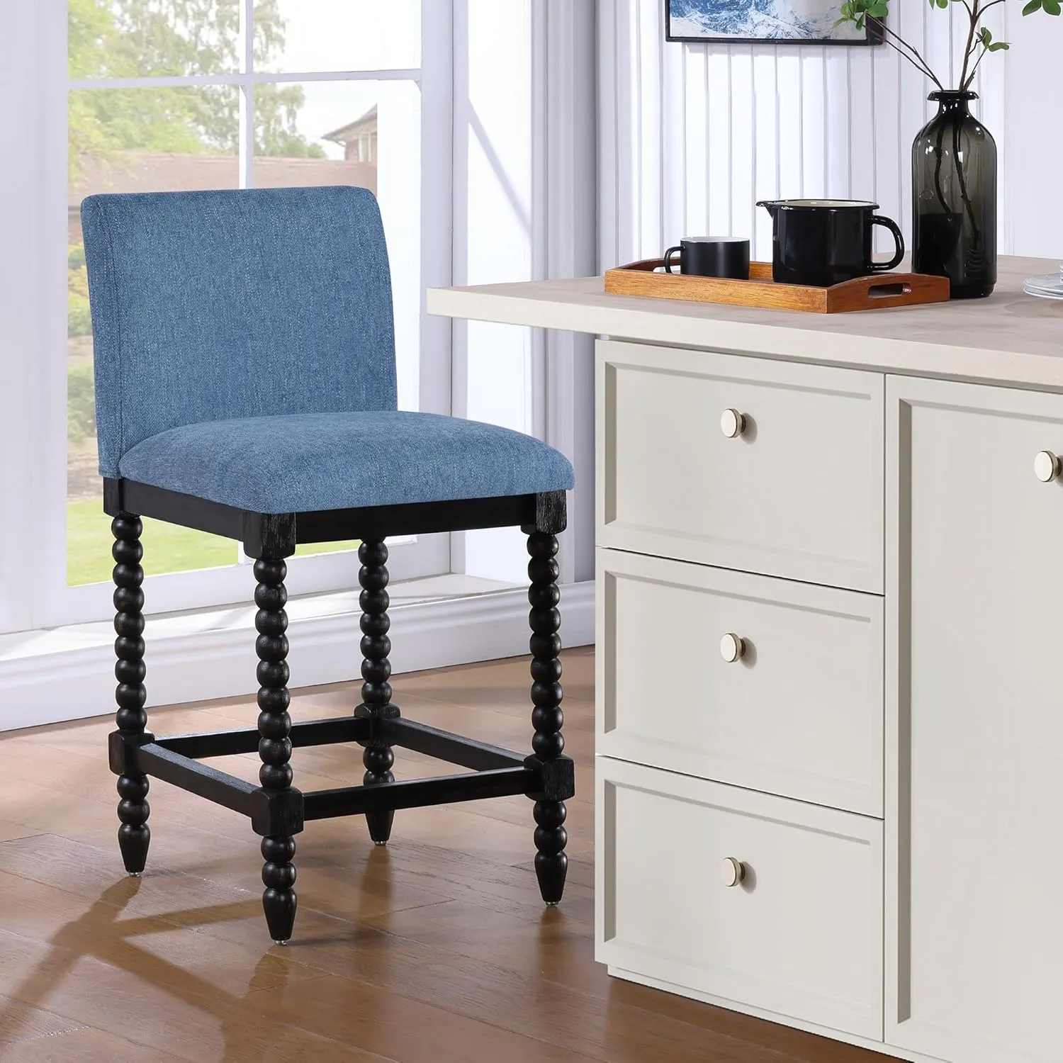 DUHOME Spindle Counter Stool with Padded Spring Seat,Wooden Bar Stools Farmhouse 26 Inch Counter Height Stools Chairs with Spindle Back for Kitchen Island