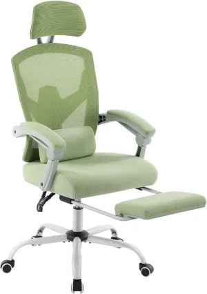 DUMOS Office Desk Chair with Footrest Ergonomic Gaming Chair for Adults Computer Mesh, Lumbar Support,Swivel Reclining with Headrest, Comfy Armrest for Home, Office, Work, Study, Light Green