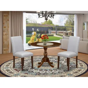 East West Furniture DMAB3-AWA-05 3 Piece Dinette Set for Small Spaces Contains a Round Dining Table with Dropleaf and 2 Grey Linen Fabric Parson Dining Chairs, 42x42 Inch, Walnut