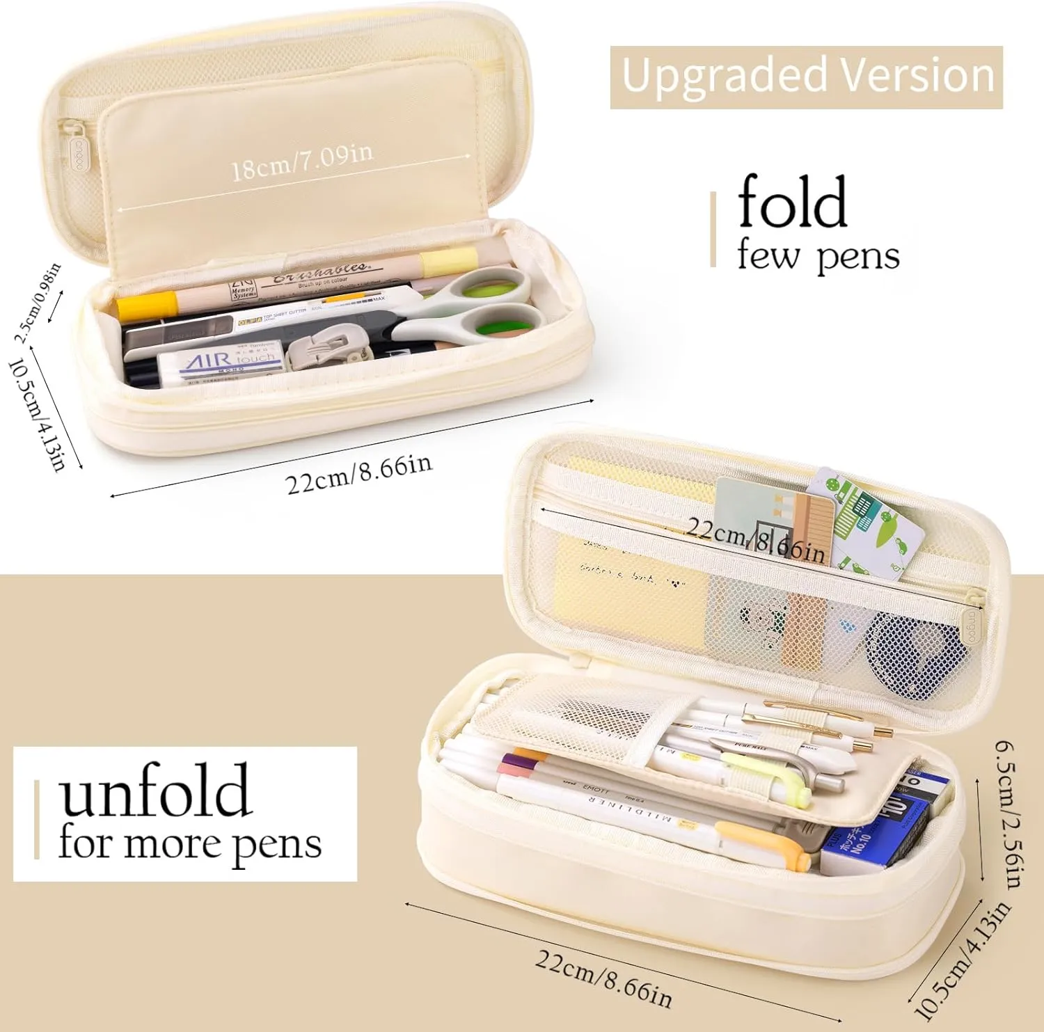 EASTHILL Big Capacity Pencil Case Large Pencil Pouch Stationery Pen Bag for Teen Girls-Cream