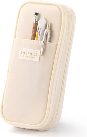 EASTHILL Big Capacity Pencil Case Large Pencil Pouch Stationery Pen Bag for Teen Girls-Cream