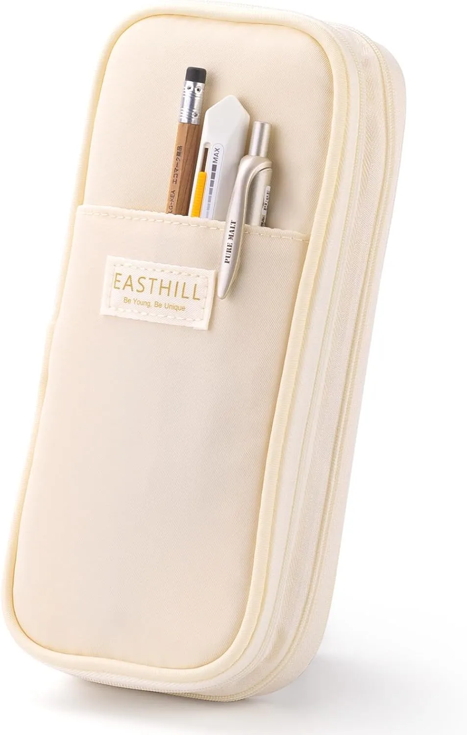 EASTHILL Big Capacity Pencil Case Large Pencil Pouch Stationery Pen Bag for Teen Girls-Cream