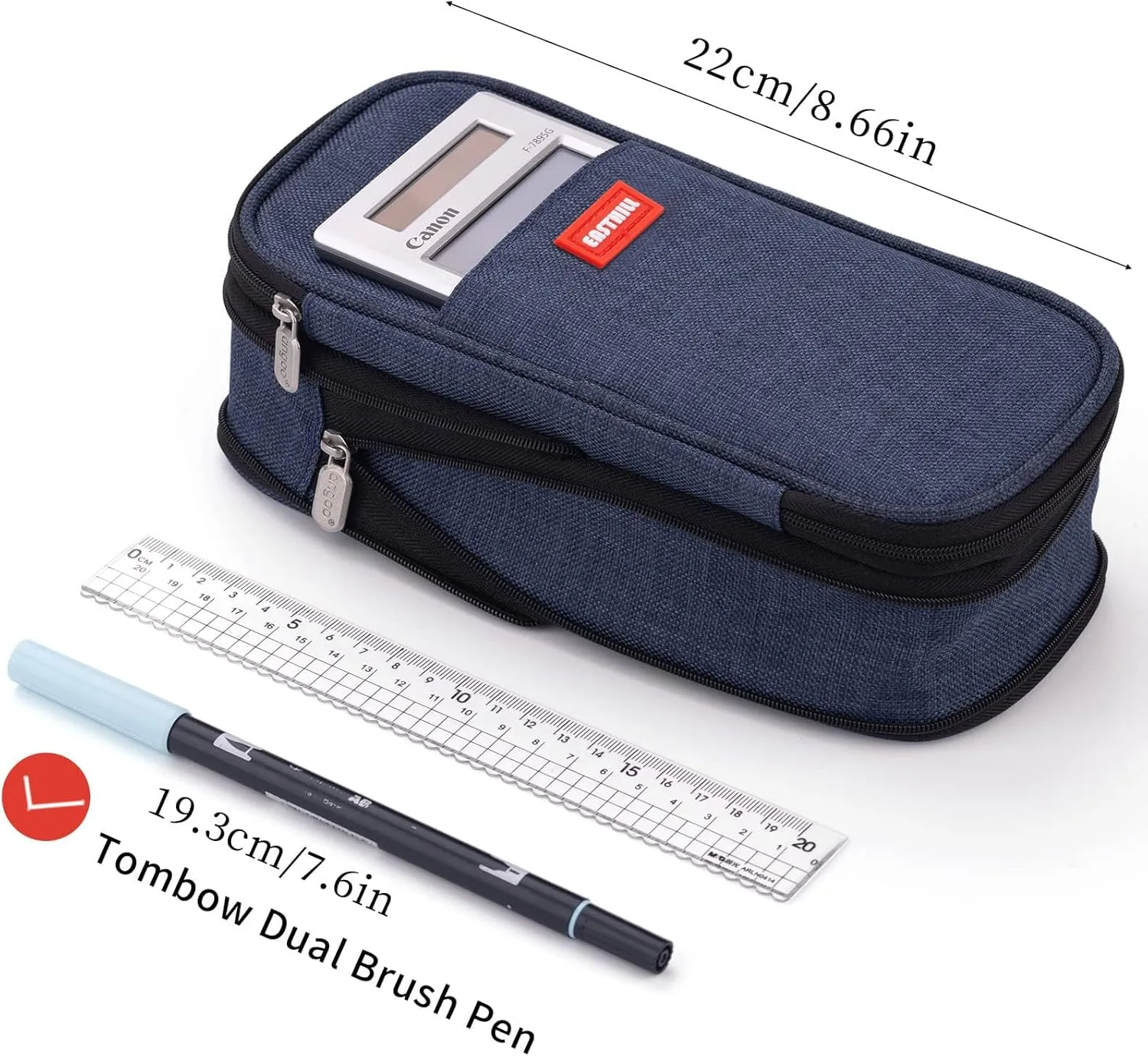EASTHILL Big Capacity Pencil Case Large Pencil Pouch Stationery Pen Bag for Teen Girls-Deep Blue
