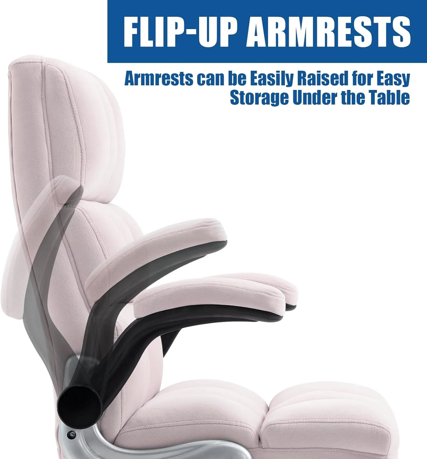 ECOTOUGE Executive Office Chair, Velvet Ergonomic Comfy Desk Chair, High Back Computer Chair with Adjustable Tilt Angle and Flip-up Arms (Pink, Without Footrest)