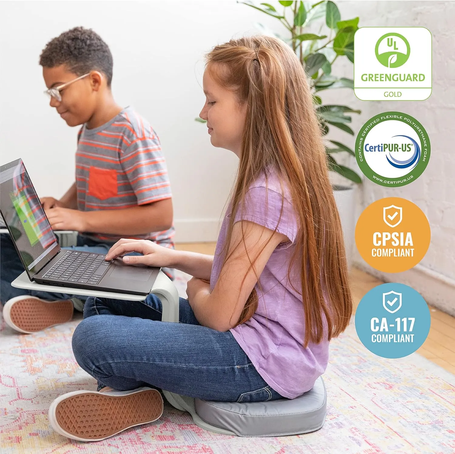 ECR4Kids The Surf Portable Lap Desk with Cushion, Flexible Seating, Light Grey