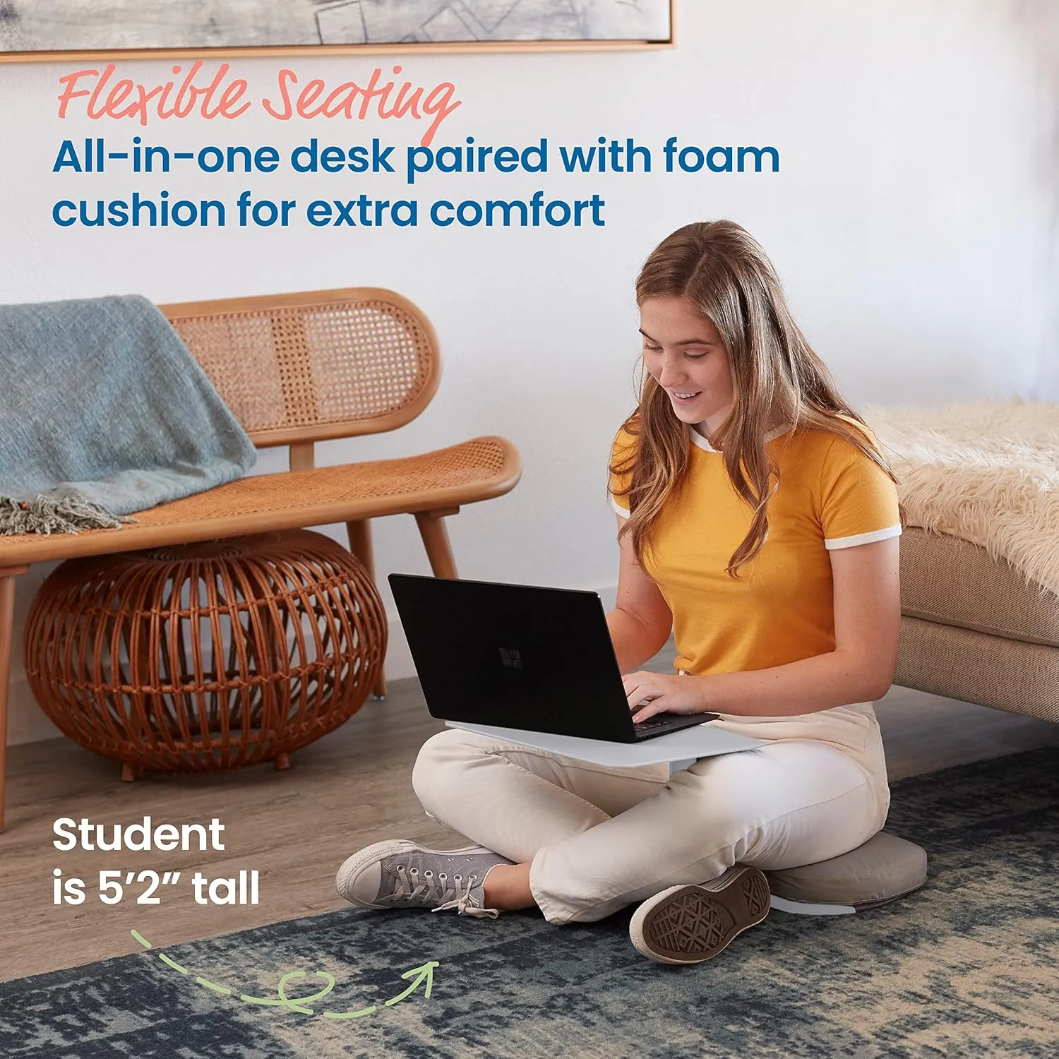 ECR4Kids The Surf Portable Lap Desk with Cushion, Flexible Seating, Light Grey