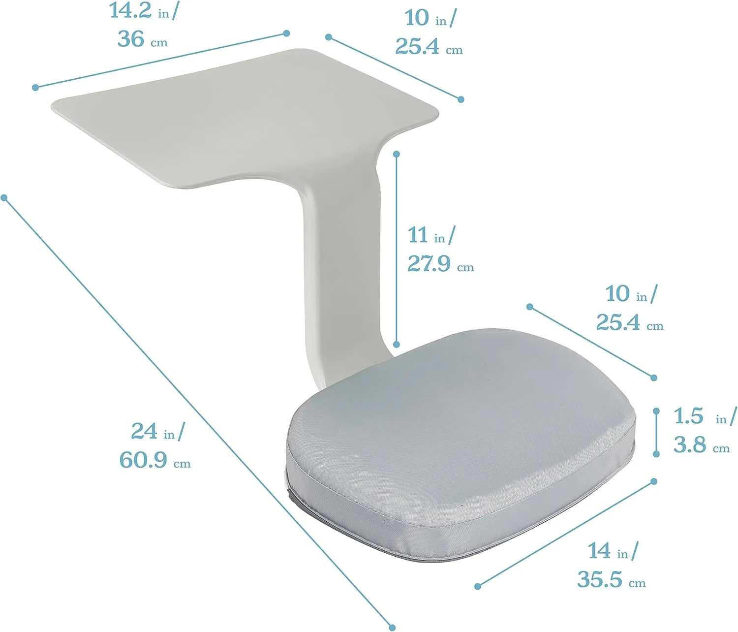 ECR4Kids The Surf Portable Lap Desk with Cushion, Flexible Seating, Light Grey