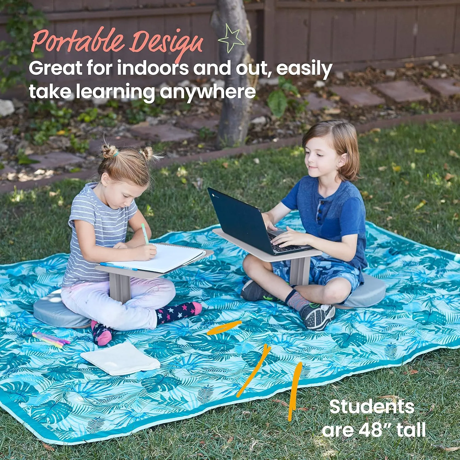 ECR4Kids The Surf Portable Lap Desk with Cushion, Flexible Seating, Light Grey