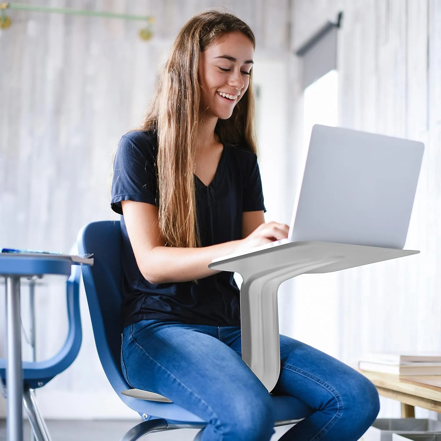 ECR4Kids The Surf Portable Lap Desk with Cushion, Flexible Seating, Light Grey