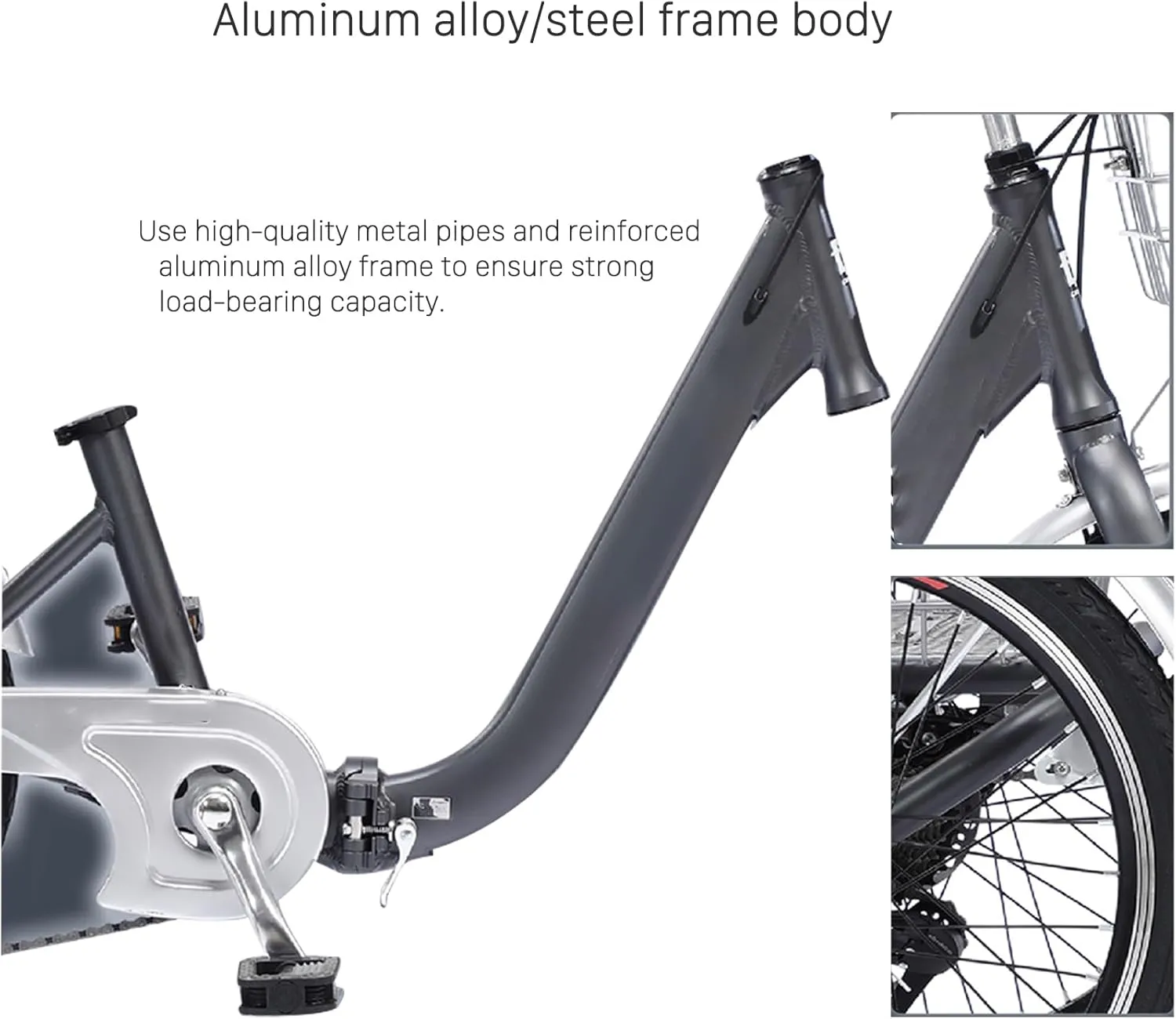 Elderly Tricycle with Basket Pull Cargo 7 Speed Adult Aluminum Alloy Frame Folding Compact Bicycle Front and Rear Disc Brakes Enlarged Storage 20Inch