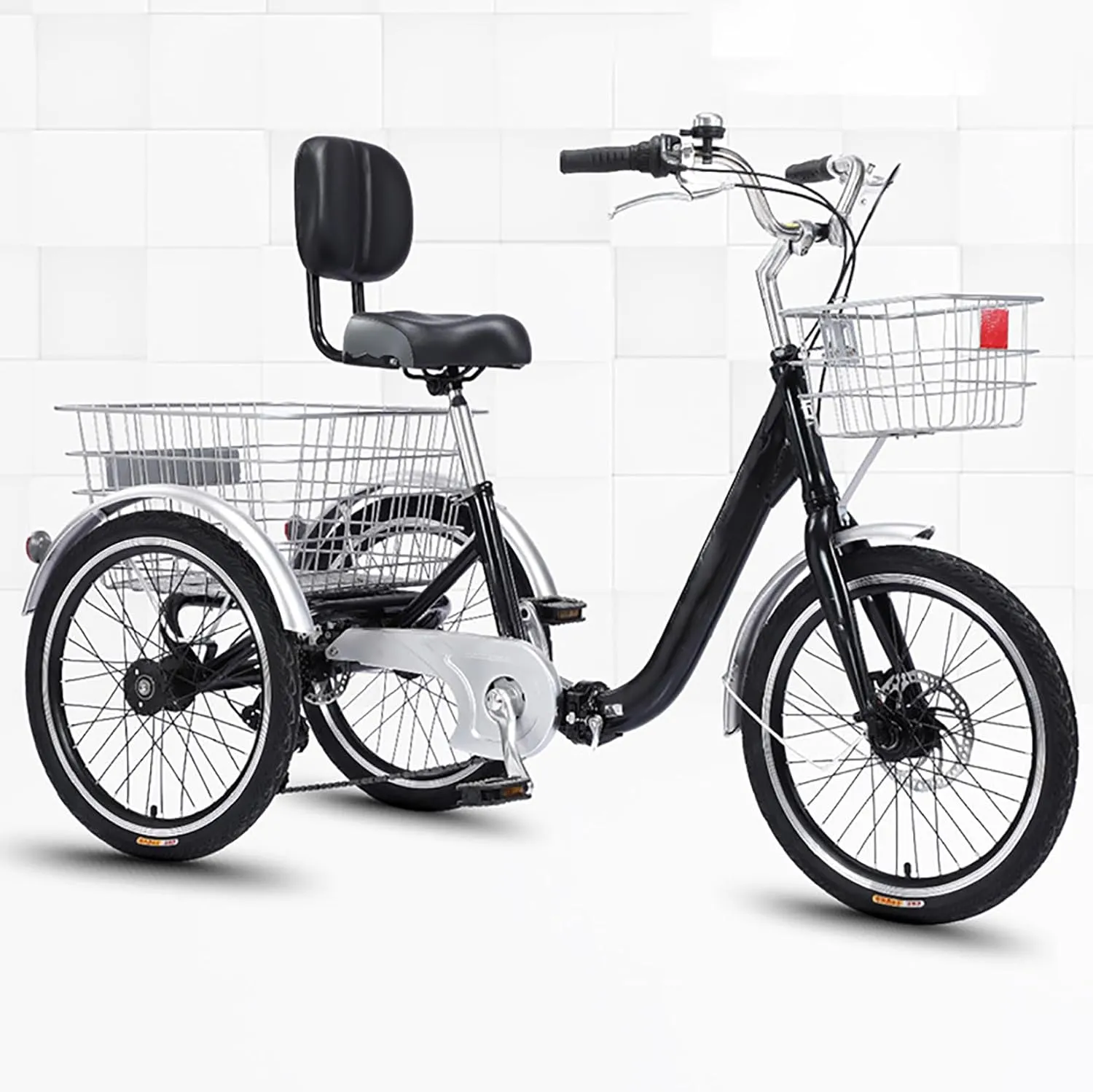 Elderly Tricycle with Basket Pull Cargo 7 Speed Adult Aluminum Alloy Frame Folding Compact Bicycle Front and Rear Disc Brakes Enlarged Storage 20Inch