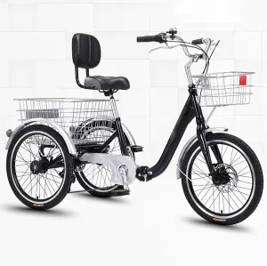 Elderly Tricycle with Basket Pull Cargo 7 Speed Adult Aluminum Alloy Frame Folding Compact Bicycle Front and Rear Disc Brakes Enlarged Storage 20Inch