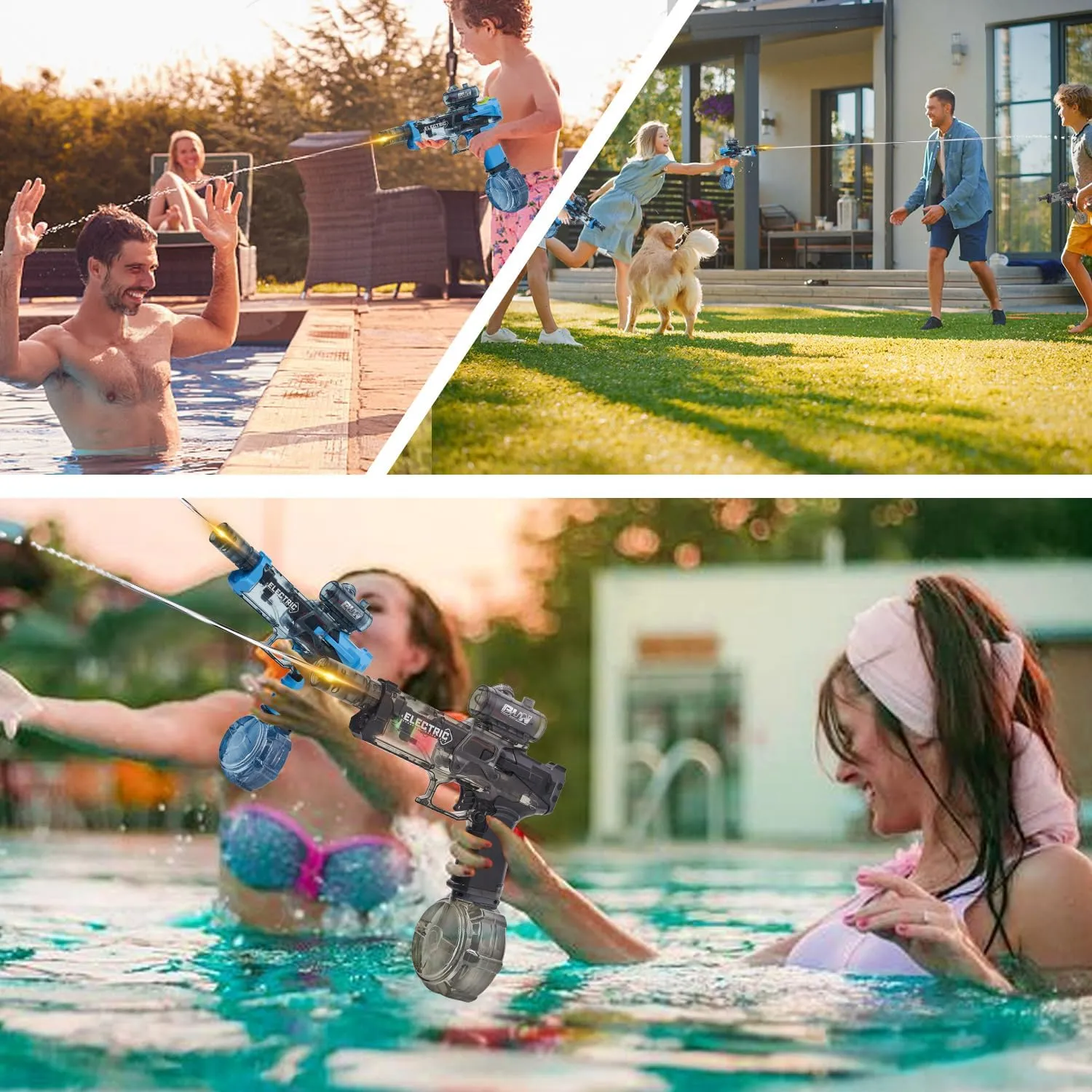 Electric Water Gun for Adults Kids: Most Powerful Squirt Gun, Automatic high Powered Pressure Blaster watergun with Realistic Led Muzzle Flame,28-32 FT Range，Perfect Summer Gift Toys for Age 8-12