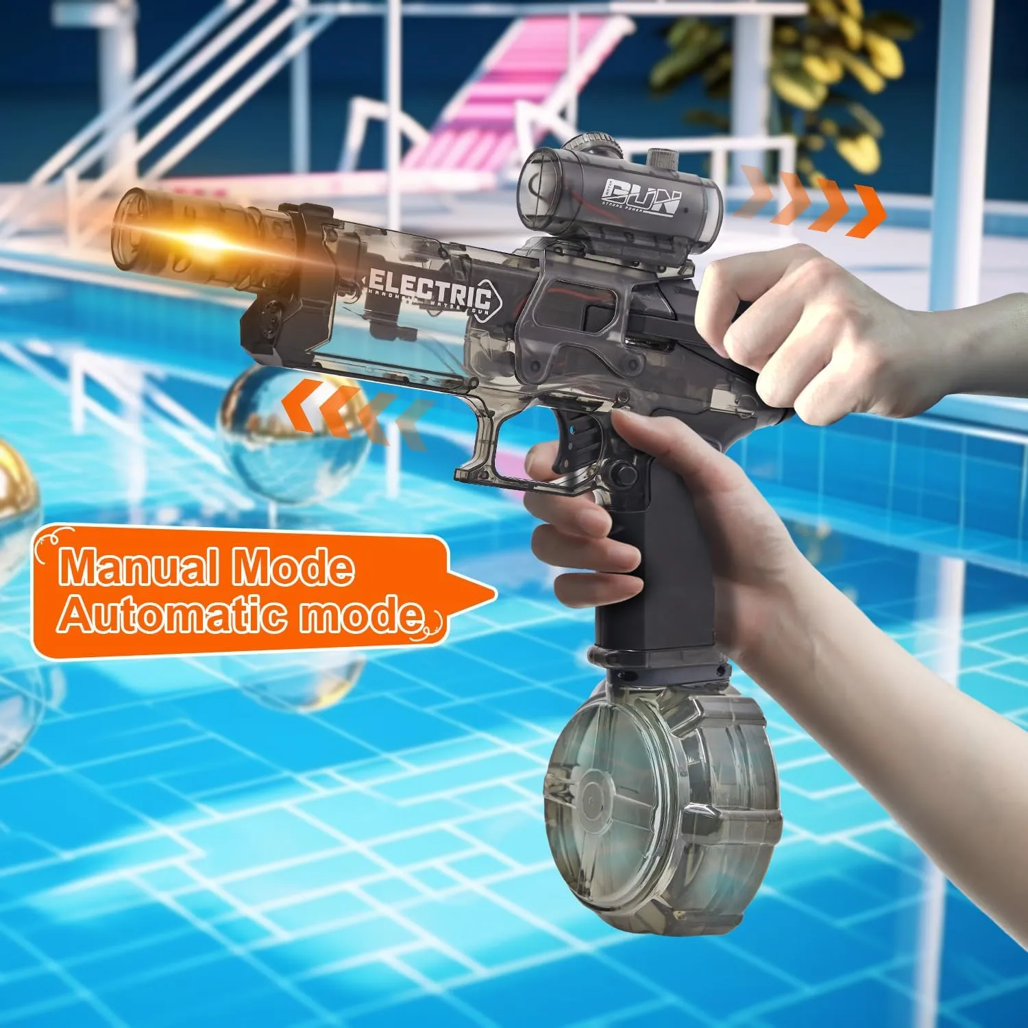 Electric Water Gun for Adults Kids: Most Powerful Squirt Gun, Automatic high Powered Pressure Blaster watergun with Realistic Led Muzzle Flame,28-32 FT Range，Perfect Summer Gift Toys for Age 8-12