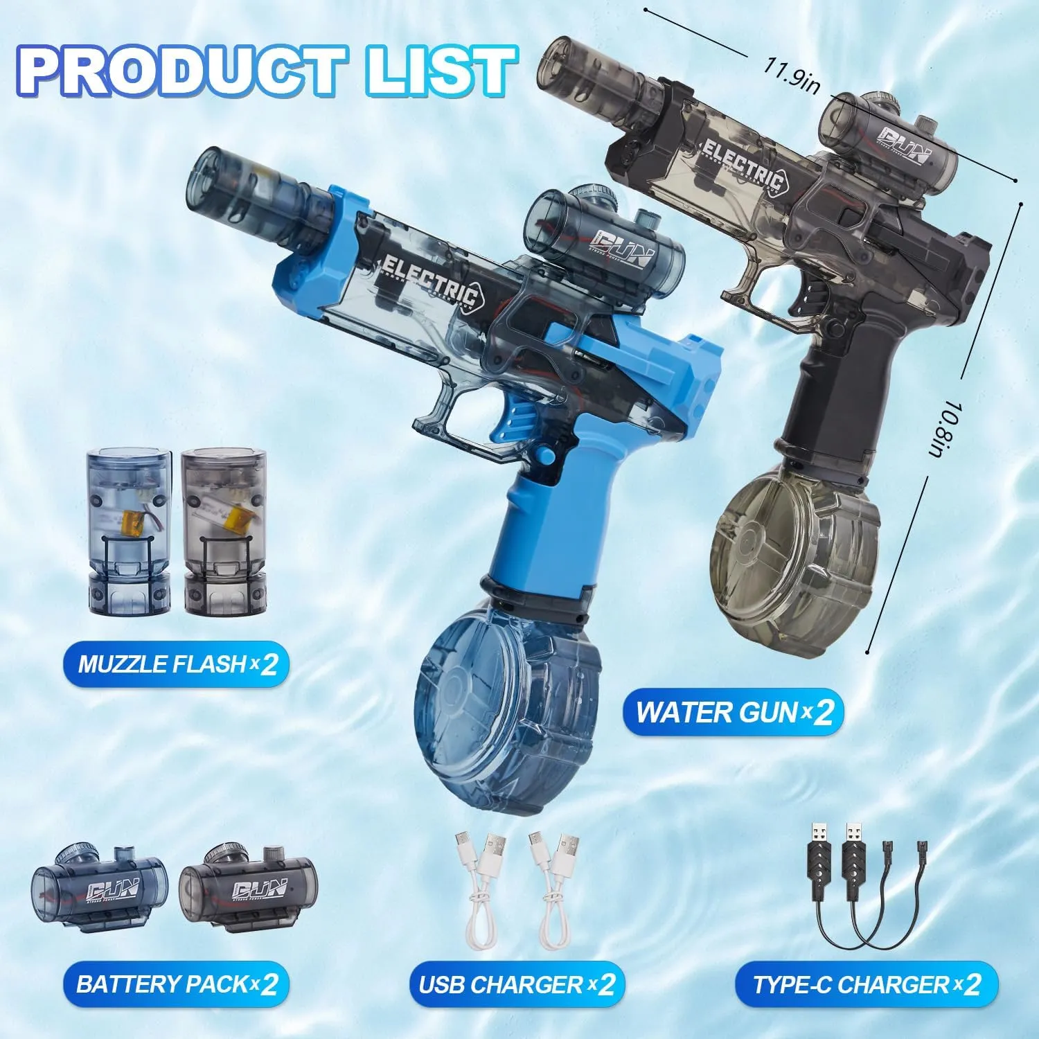 Electric Water Gun for Adults Kids: Most Powerful Squirt Gun, Automatic high Powered Pressure Blaster watergun with Realistic Led Muzzle Flame,28-32 FT Range，Perfect Summer Gift Toys for Age 8-12