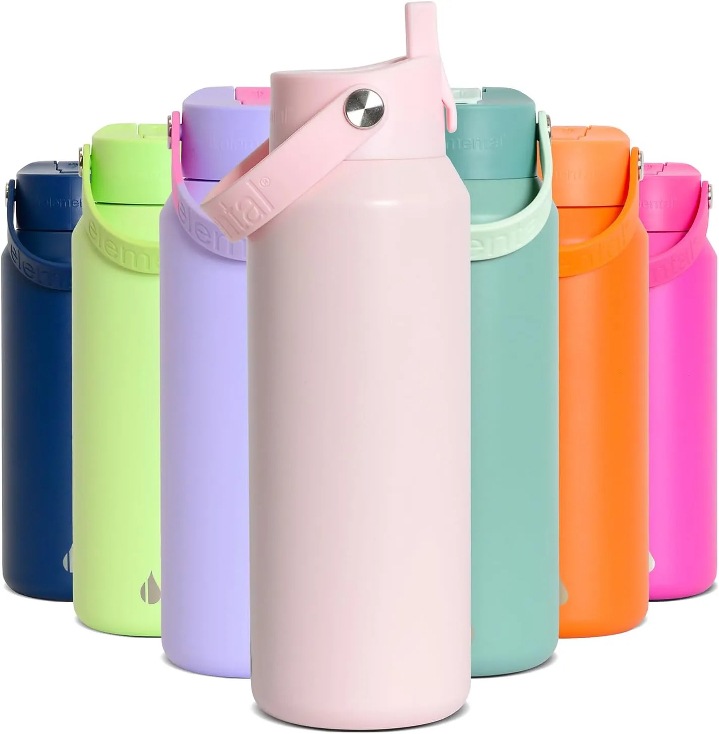 Elemental Core Stainless Steel Water Bottle with Straw - Leak Proof Double Wall Insulated Water Bottles for Travel, Sports and Gym - BPA Free Sport Thermos with Flip-up Straws - 40oz, Blush Pink