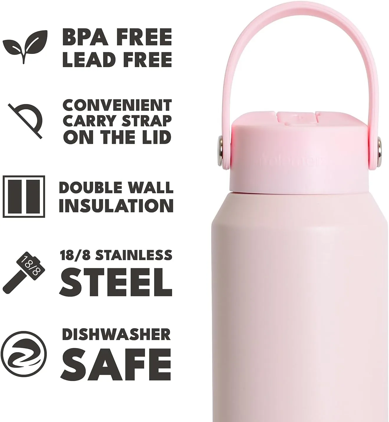 Elemental Core Stainless Steel Water Bottle with Straw - Leak Proof Double Wall Insulated Water Bottles for Travel, Sports and Gym - BPA Free Sport Thermos with Flip-up Straws - 40oz, Blush Pink