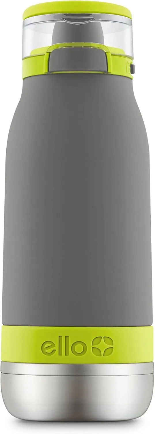 Ello Emma 14oz Vacuum Insulated Stainless Steel Kids Water Bottle with Straw and Built-in Carrying Handle and Leak-Proof Locking Lid for School Backpack, Lunchbox and Outdoor Sports, Gray
