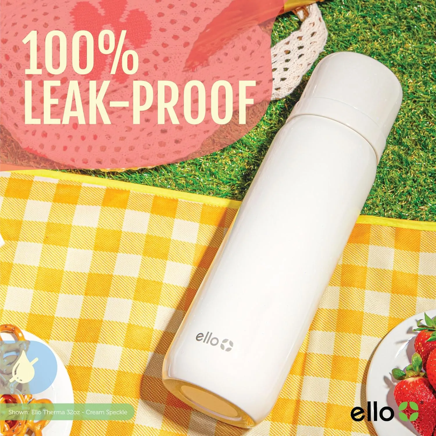 Ello Therma 32oz Insulated Stainless Steel Thermos for Hot & Cold Beverages with Leak Proof Lid & Built-in Cup, Triple Wall Insulation, Hot 24 Hrs, Perfect for Coffee,Tea, Dishwasher Safe, Black