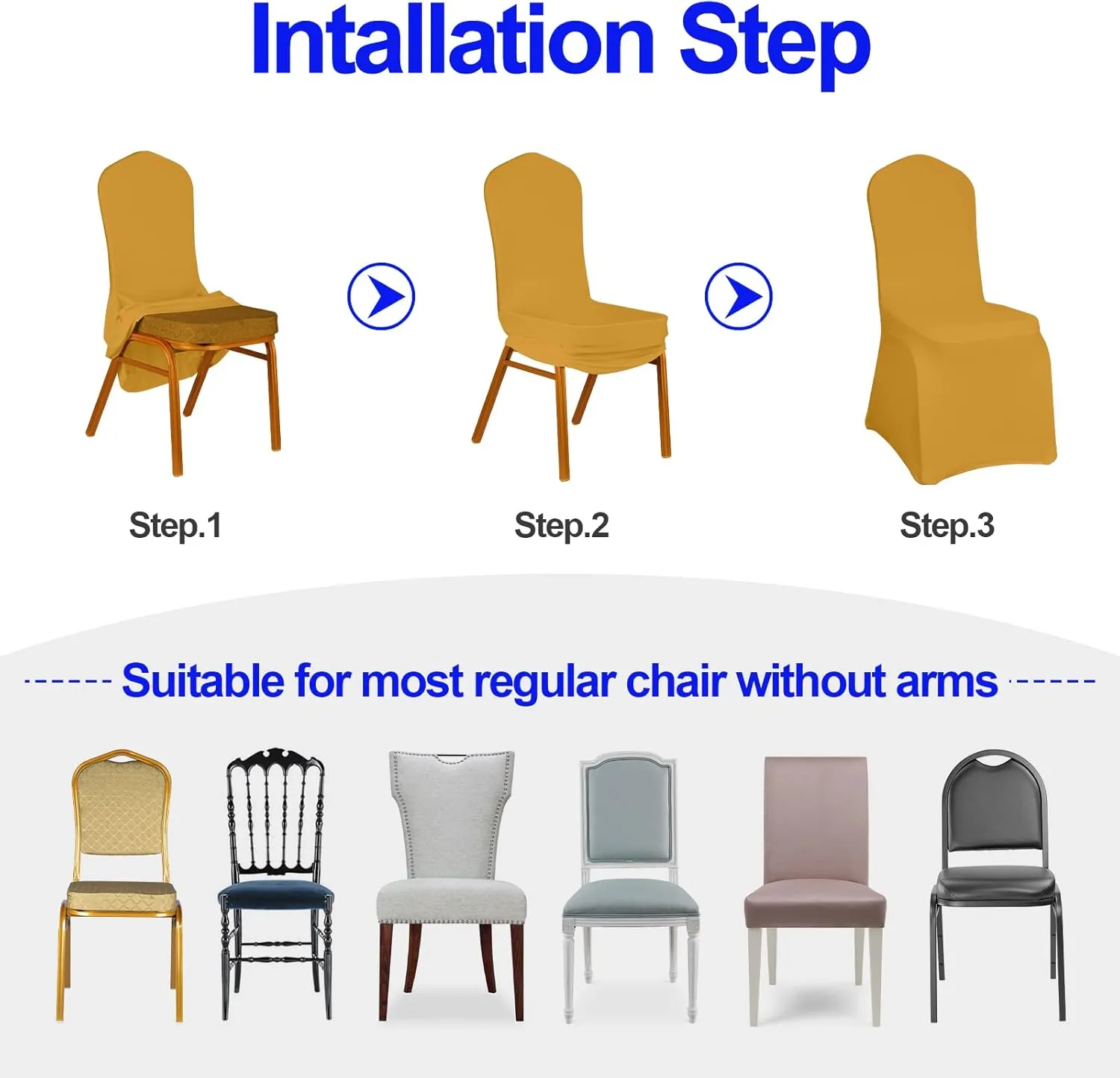 EMART 20PCS Chair Covers, Gold Spandex Seat Covers for Party Wedding Banquet, Universal Standard Stretch Chair Slipcovers Protector