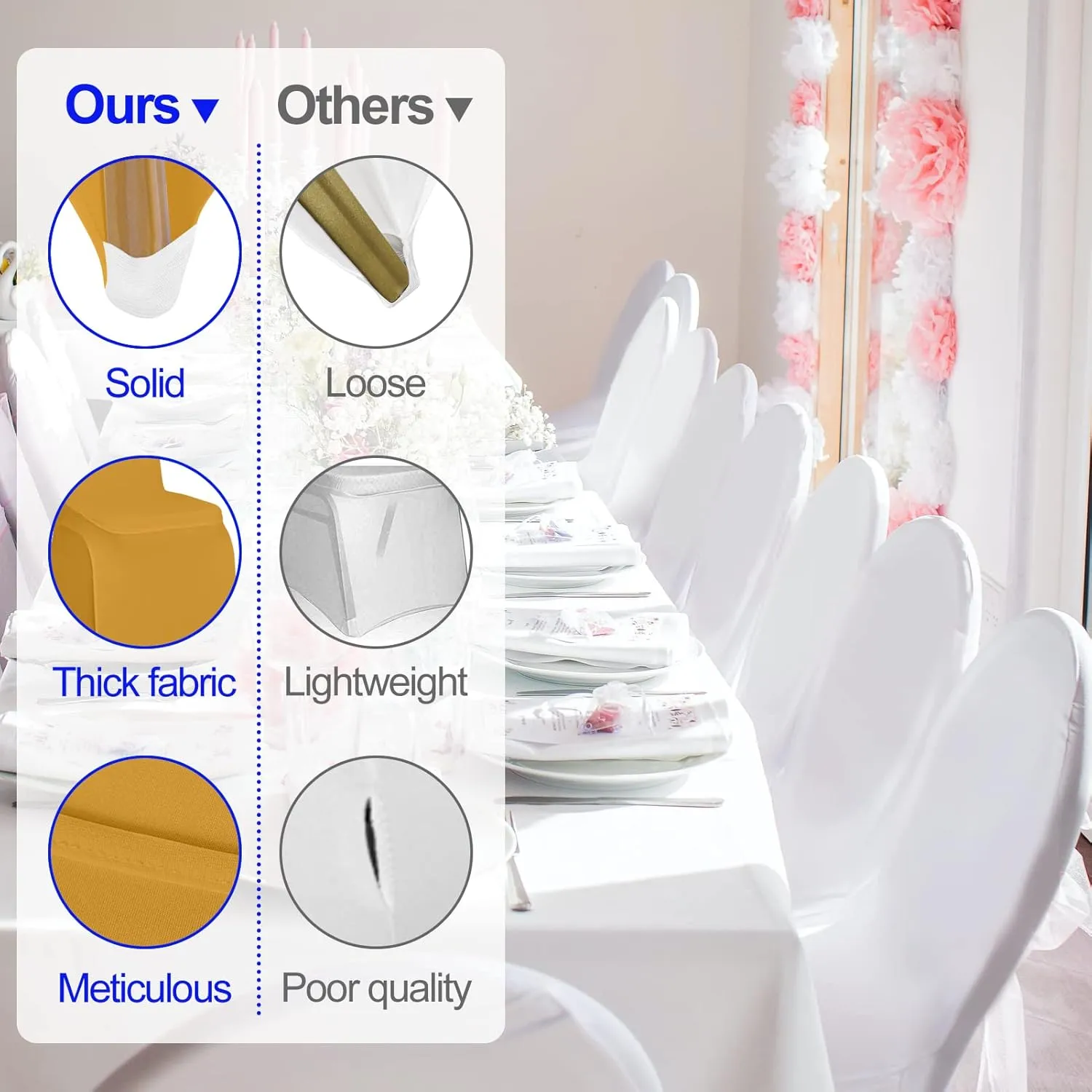 EMART 20PCS Chair Covers, Gold Spandex Seat Covers for Party Wedding Banquet, Universal Standard Stretch Chair Slipcovers Protector