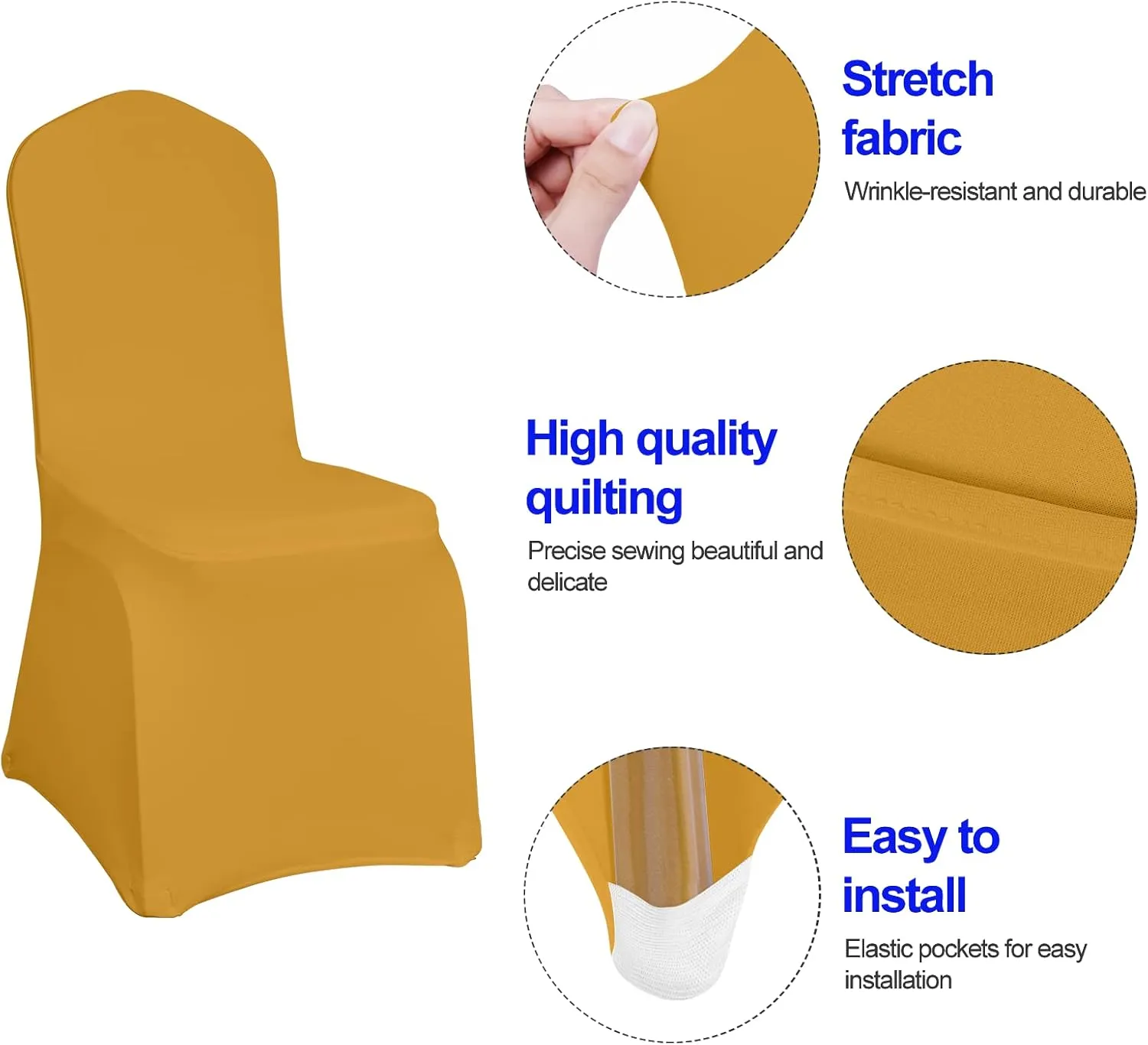EMART 20PCS Chair Covers, Gold Spandex Seat Covers for Party Wedding Banquet, Universal Standard Stretch Chair Slipcovers Protector