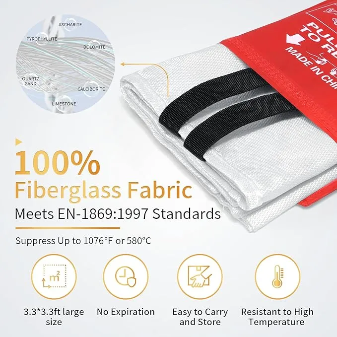 Emergency Fire Blanket, 2Pack Fire Blanket for Home and Kitchen, Fiberglass Fire Extinguisher Blanket, Suppression Flame Retardant Blanket Fire Safety Blanket for Fireplace (2 Pack)