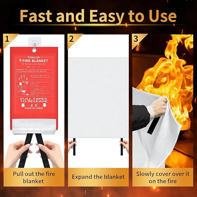 Emergency Fire Blanket, 2Pack Fire Blanket for Home and Kitchen, Fiberglass Fire Extinguisher Blanket, Suppression Flame Retardant Blanket Fire Safety Blanket for Fireplace (2 Pack)