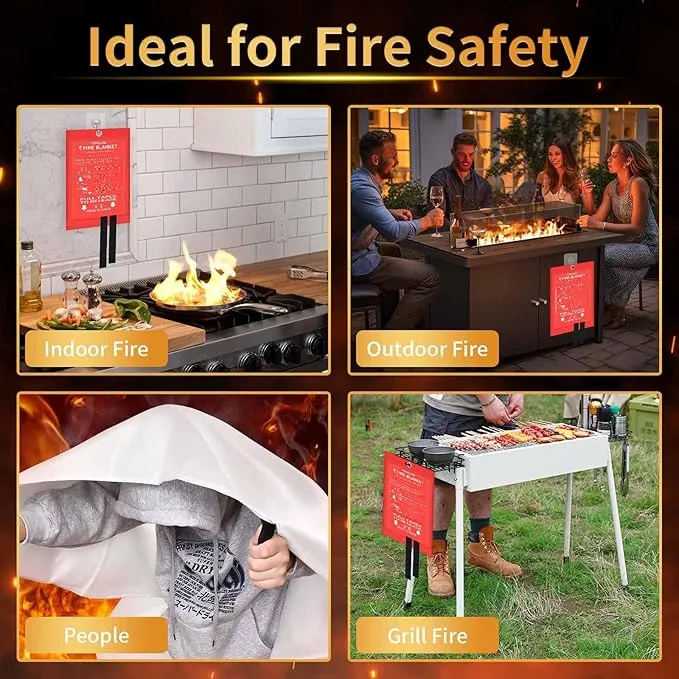 Emergency Fire Blanket, 2Pack Fire Blanket for Home and Kitchen, Fiberglass Fire Extinguisher Blanket, Suppression Flame Retardant Blanket Fire Safety Blanket for Fireplace (2 Pack)