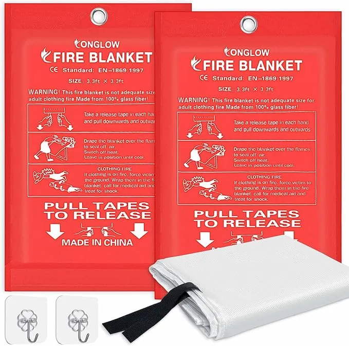 Emergency Fire Blanket, 2Pack Fire Blanket for Home and Kitchen, Fiberglass Fire Extinguisher Blanket, Suppression Flame Retardant Blanket Fire Safety Blanket for Fireplace (2 Pack)