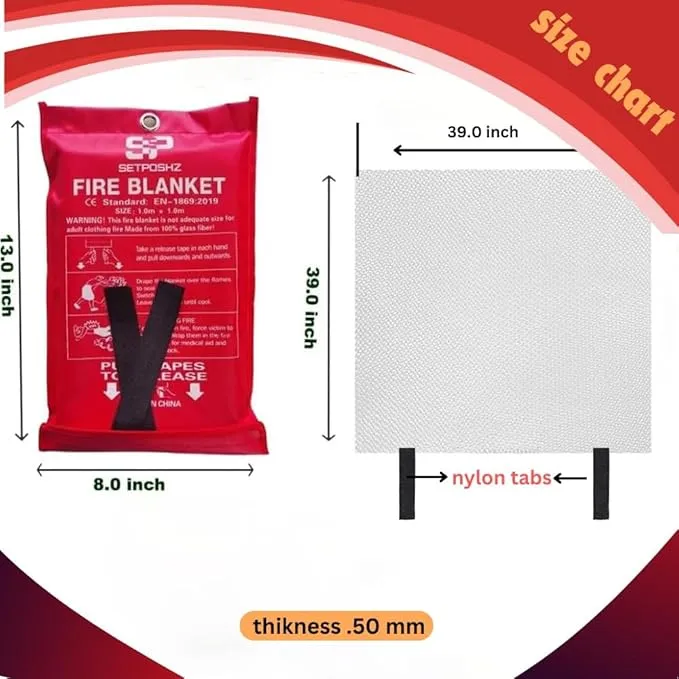Emergency Fire Blanket Extinguisher Fire Blankets for Home 40" x 40" Fire Blanket to Smother a Kitchen. Fire Blankets are Simple to use by Pulling Down tabs (Pack 2)