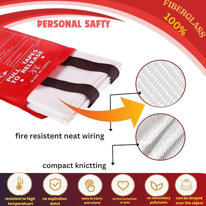 Emergency Fire Blanket Extinguisher Fire Blankets for Home 40" x 40" Fire Blanket to Smother a Kitchen. Fire Blankets are Simple to use by Pulling Down tabs (Pack 2)