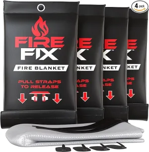 Emergency Fire Blanket for Home & Kitchen | 4-Pack   Mount | Fire Extinguisher for Camping Gear, Car Safety, Hiking, Survival Kit & Welding | Flame Retardant Preparedness Supplies 39" x 39"