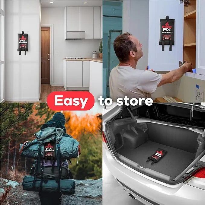 Emergency Fire Blanket for Home & Kitchen | 4-Pack   Mount | Fire Extinguisher for Camping Gear, Car Safety, Hiking, Survival Kit & Welding | Flame Retardant Preparedness Supplies 39" x 39"