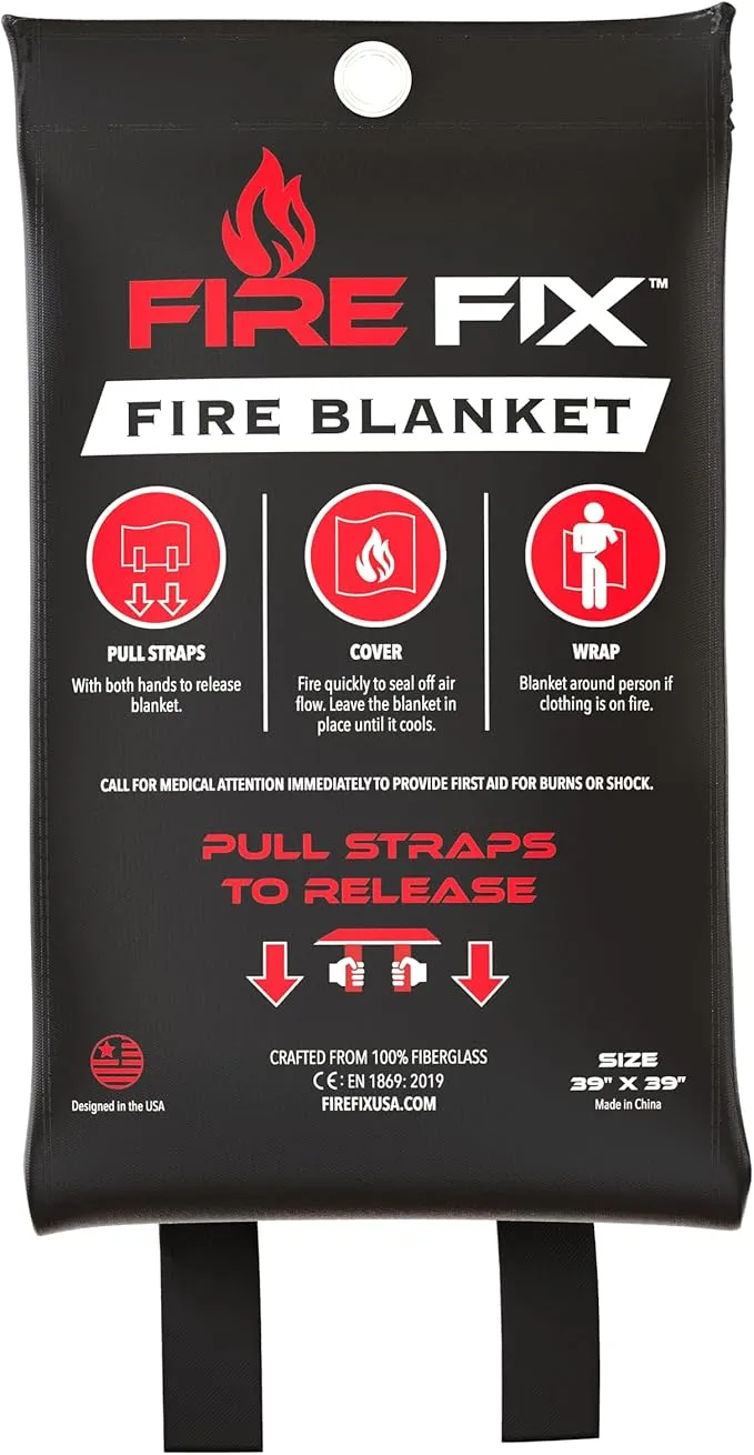 Emergency Fire Blanket for Home & Kitchen | 4-Pack   Mount | Fire Extinguisher for Camping Gear, Car Safety, Hiking, Survival Kit & Welding | Flame Retardant Preparedness Supplies 39" x 39"