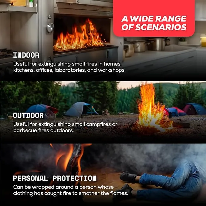 Emergency Fire Blanket for Home & Kitchen | 4-Pack   Mount | Fire Extinguisher for Camping Gear, Car Safety, Hiking, Survival Kit & Welding | Flame Retardant Preparedness Supplies 39" x 39"