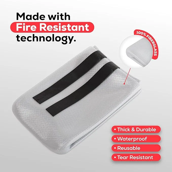 Emergency Fire Blanket for Home & Kitchen | 4-Pack   Mount | Fire Extinguisher for Camping Gear, Car Safety, Hiking, Survival Kit & Welding | Flame Retardant Preparedness Supplies 39" x 39"