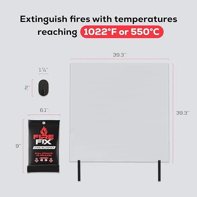 Emergency Fire Blanket for Home & Kitchen | 4-Pack   Mount | Fire Extinguisher for Camping Gear, Car Safety, Hiking, Survival Kit & Welding | Flame Retardant Preparedness Supplies 39" x 39"