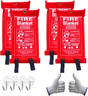 Emergency Fire Blanket for Home and Kitchen - 40"x40" Fire Retardant Blankets for Emergencies, Fireproof Survival Blanket for Kitchen, Fireplace, Grill, BBQ, Camping, Car, Office - 4 Pack
