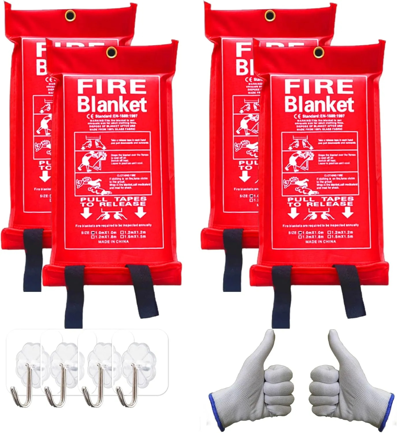 Emergency Fire Blanket for Home and Kitchen - 40"x40" Fire Retardant Blankets for Emergencies, Fireproof Survival Blanket for Kitchen, Fireplace, Grill, BBQ, Camping, Car, Office - 4 Pack