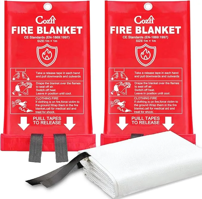 Emergency Fire Blanket for Home and Kitchen - 40"x40" Flame Suppression Fiberglass Fire Blankets for House Camping Car Office Warehouse Emergency Survival Safety (Red 2 Pack)