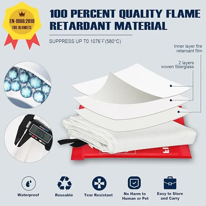 Emergency Fire Blanket for Home and Kitchen - 40"x40" Flame Suppression Fiberglass Fire Blankets for House Camping Car Office Warehouse Emergency Survival Safety (Red 2 Pack)