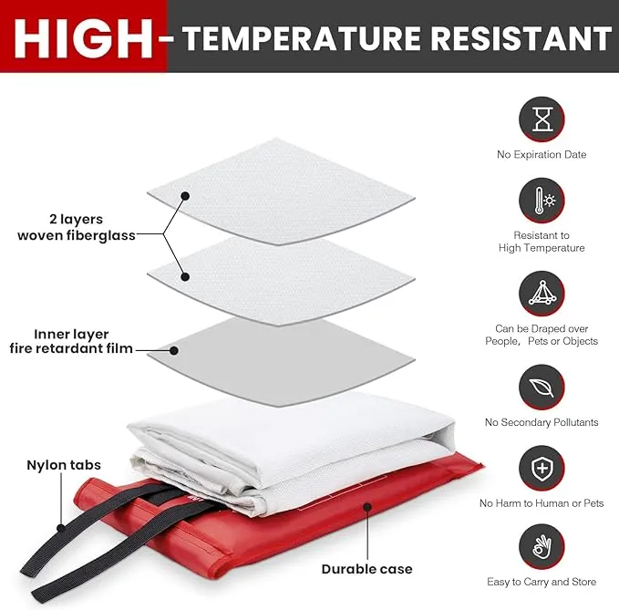 Emergency Fire Blanket for Home,4 Pack Fire Suppression Blanket for Kitchen House Cooking Office Camping, Fiberglass Flame Retardant Blanket, Fire Safety Blanket, 39.3 * 39.3” with Hooks