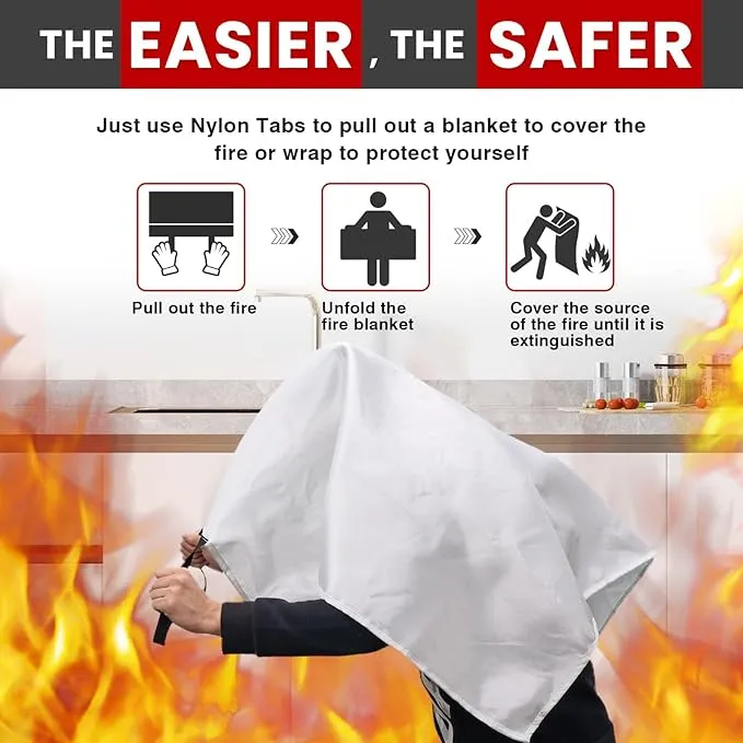 Emergency Fire Blanket for Home,4 Pack Fire Suppression Blanket for Kitchen House Cooking Office Camping, Fiberglass Flame Retardant Blanket, Fire Safety Blanket, 39.3 * 39.3” with Hooks